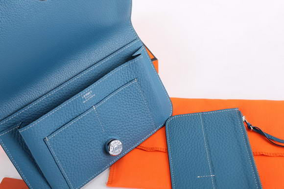 1:1 Quality Hermes Dogon Combined Wallets A508 Blue Replica - Click Image to Close